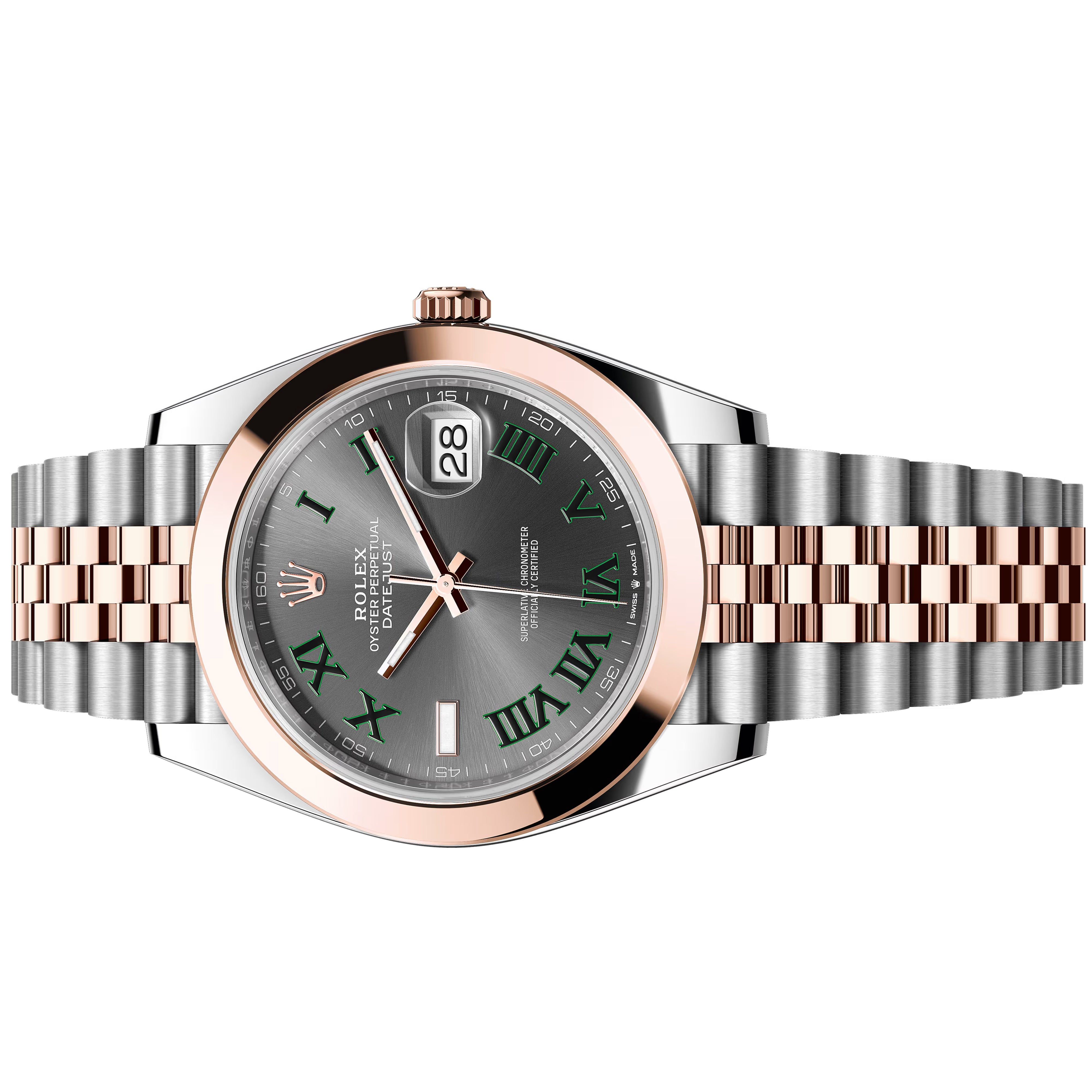 Rolex Datejust 41mm Wimbledon 126301-0016 إطار أملس سوار جوبيلي ذهب وردي 2025 مستعملة