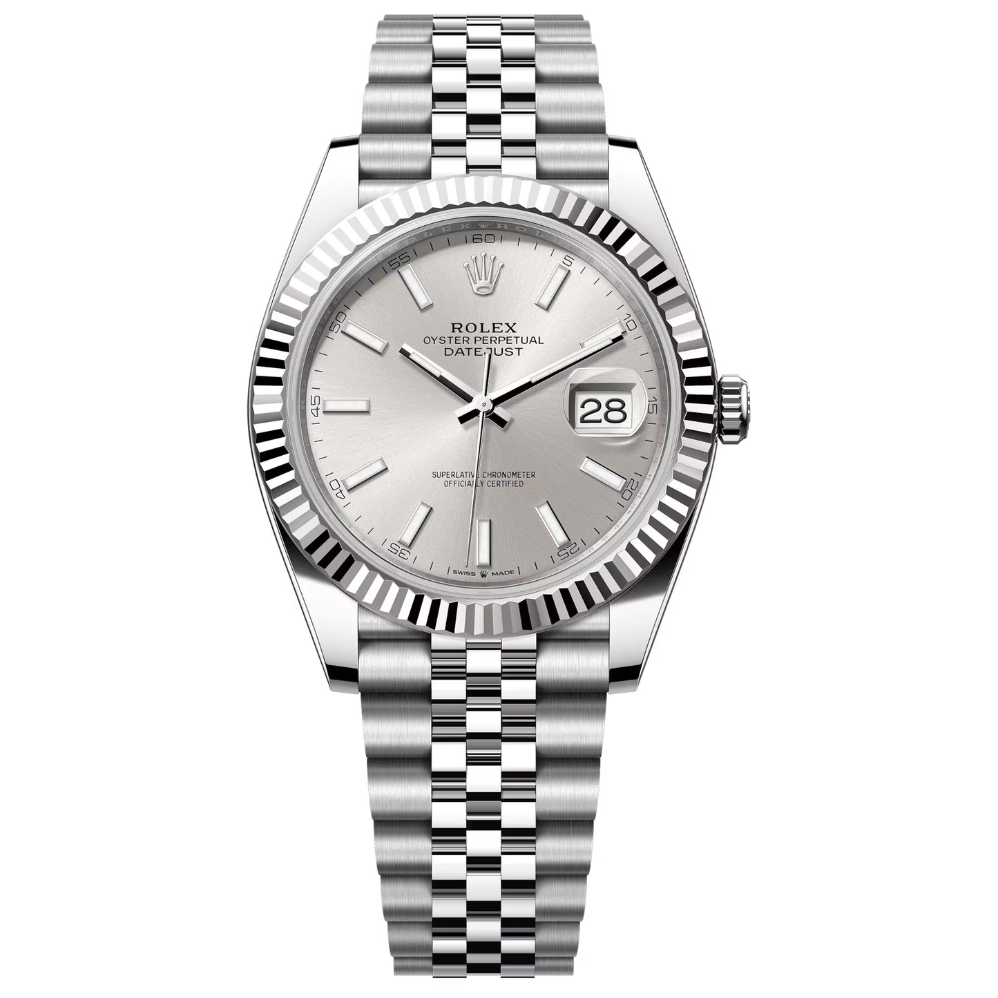 rolex datejust 41mm silver dial jubilee fluted 126334-0004 pre-owned