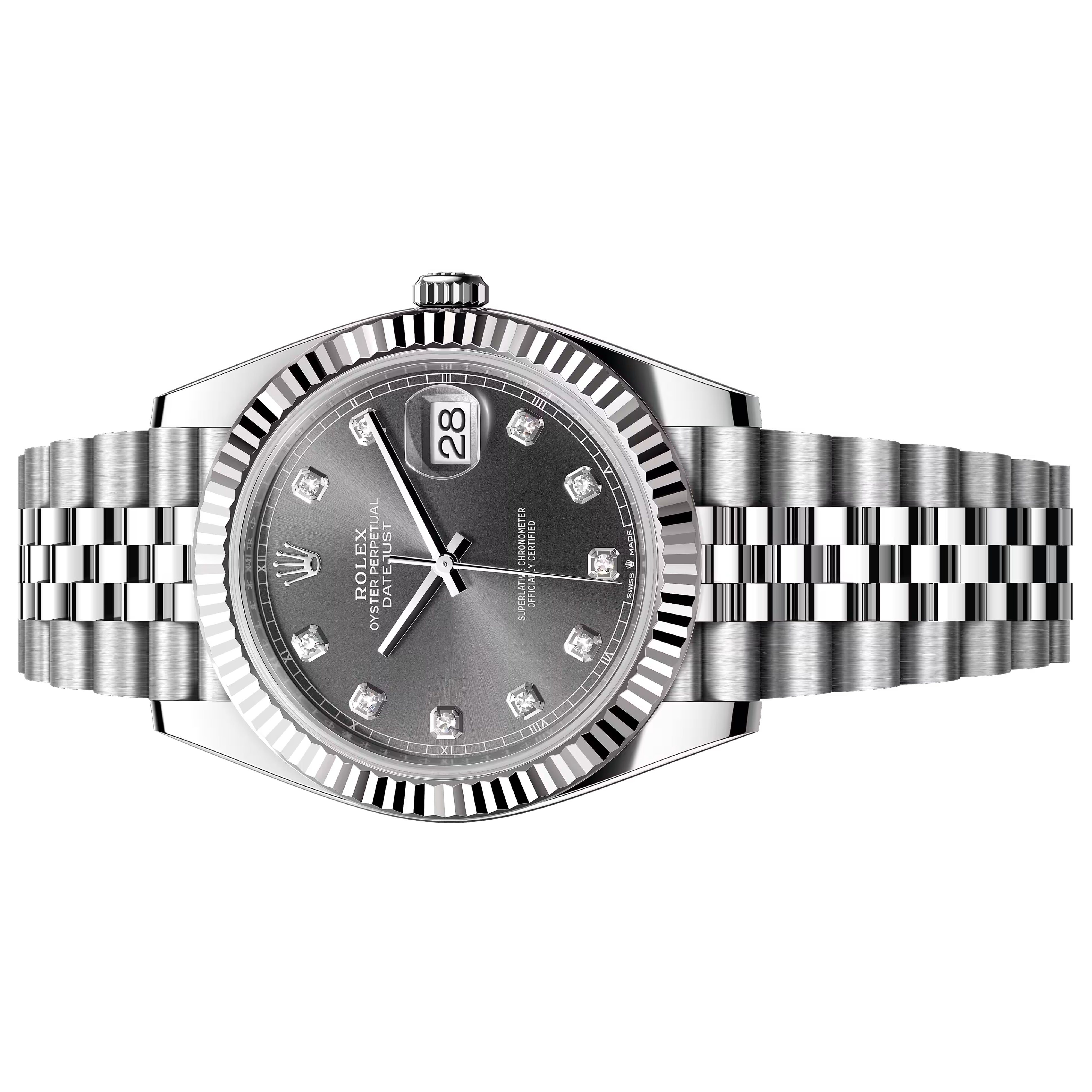 Rolex Datejust 41mm Grey Diamond Jubilee Bracelet Fluted 126334-0006 Pre-Owned