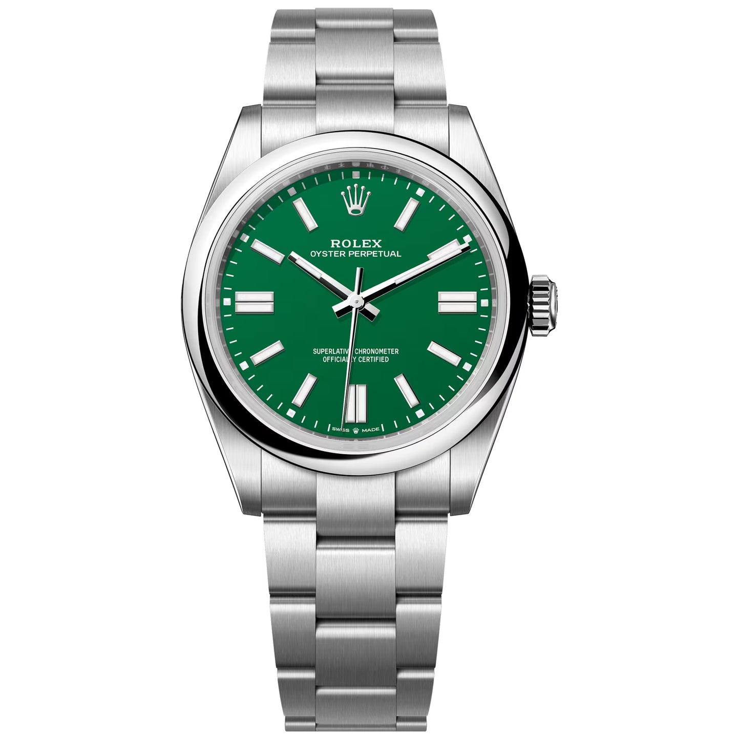 rolex oyster perpetual op 41mm 2025 unworn green dial 124300-0005