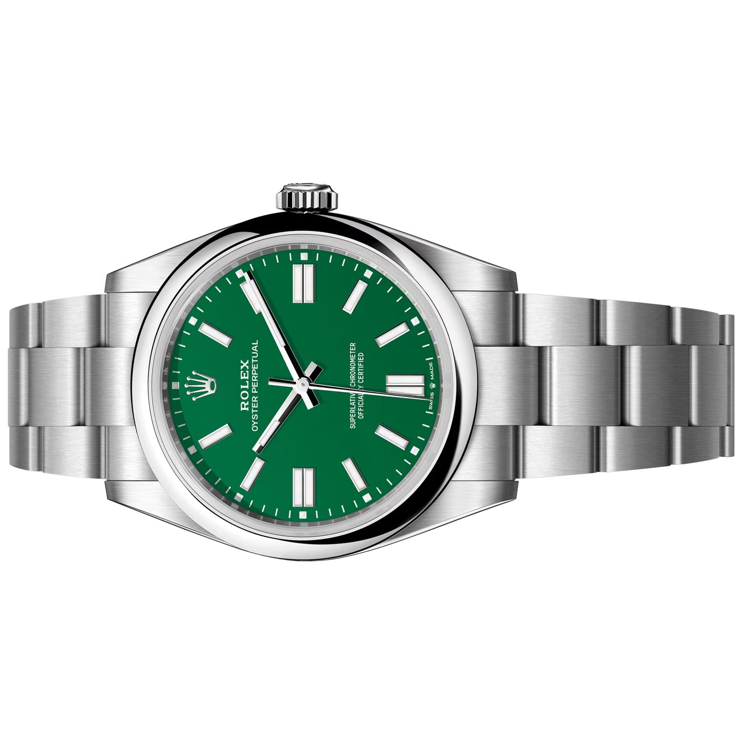rolex oyster perpetual op 41mm 2025 unworn green dial 124300-0005