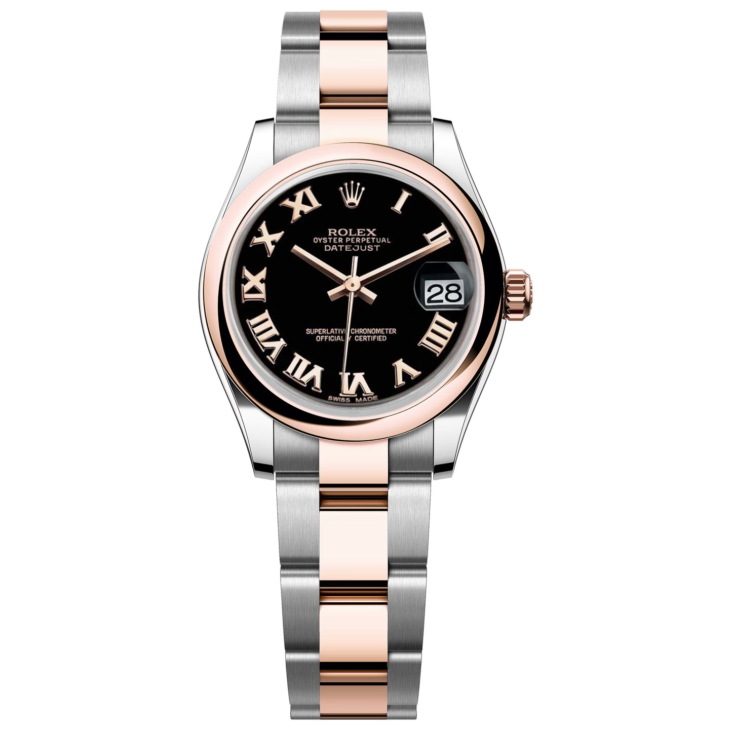 rolex datejust 31mm  black roman dial 18k rose gold two tone 178241 pre owned