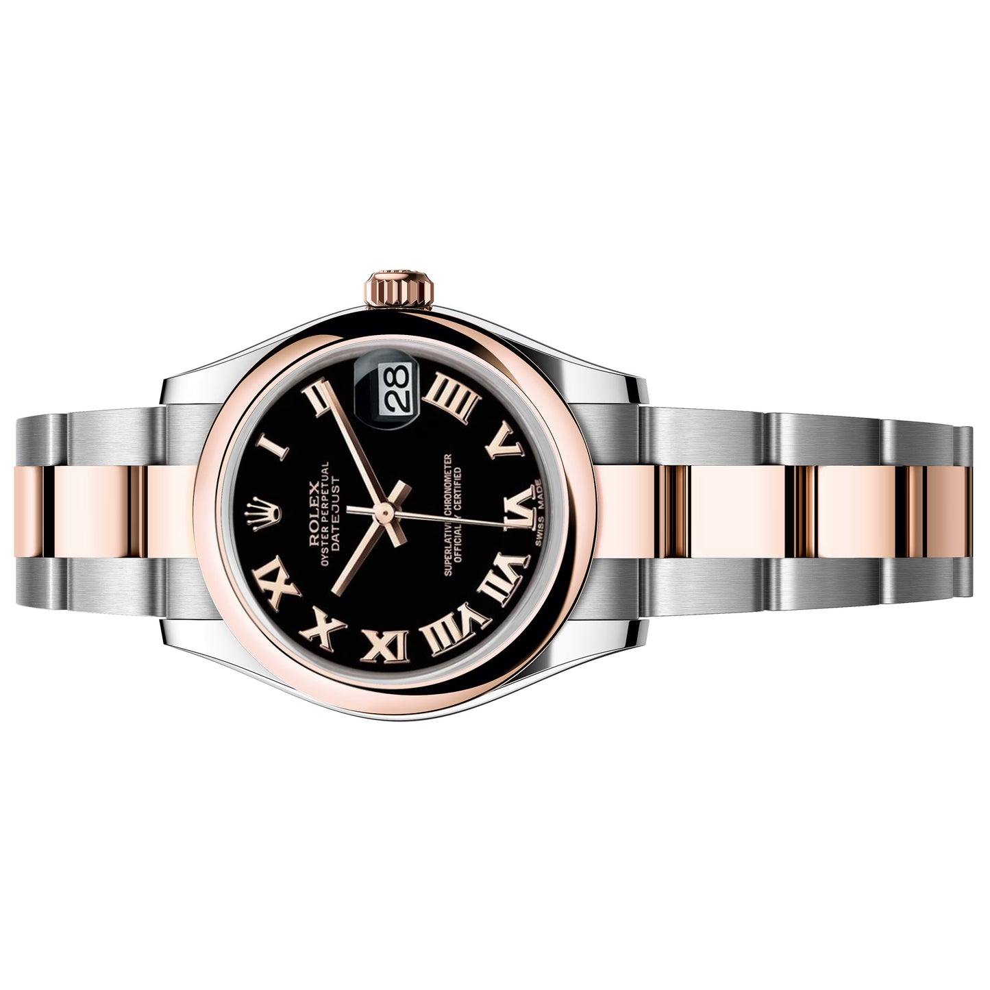rolex datejust 31mm  black roman dial 18k rose gold two tone 178241 pre owned