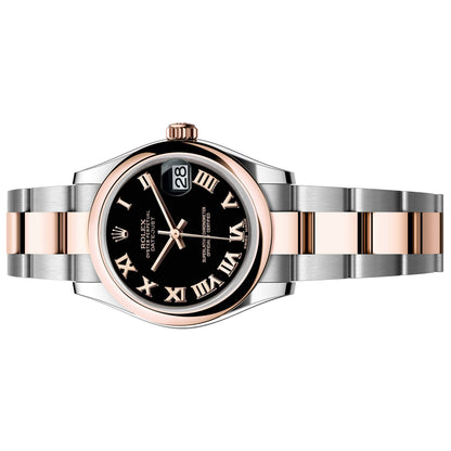 Rolex Datejust 31mm  Black Roman Dial 18K Rose Gold Two Tone 178241 Pre Owned