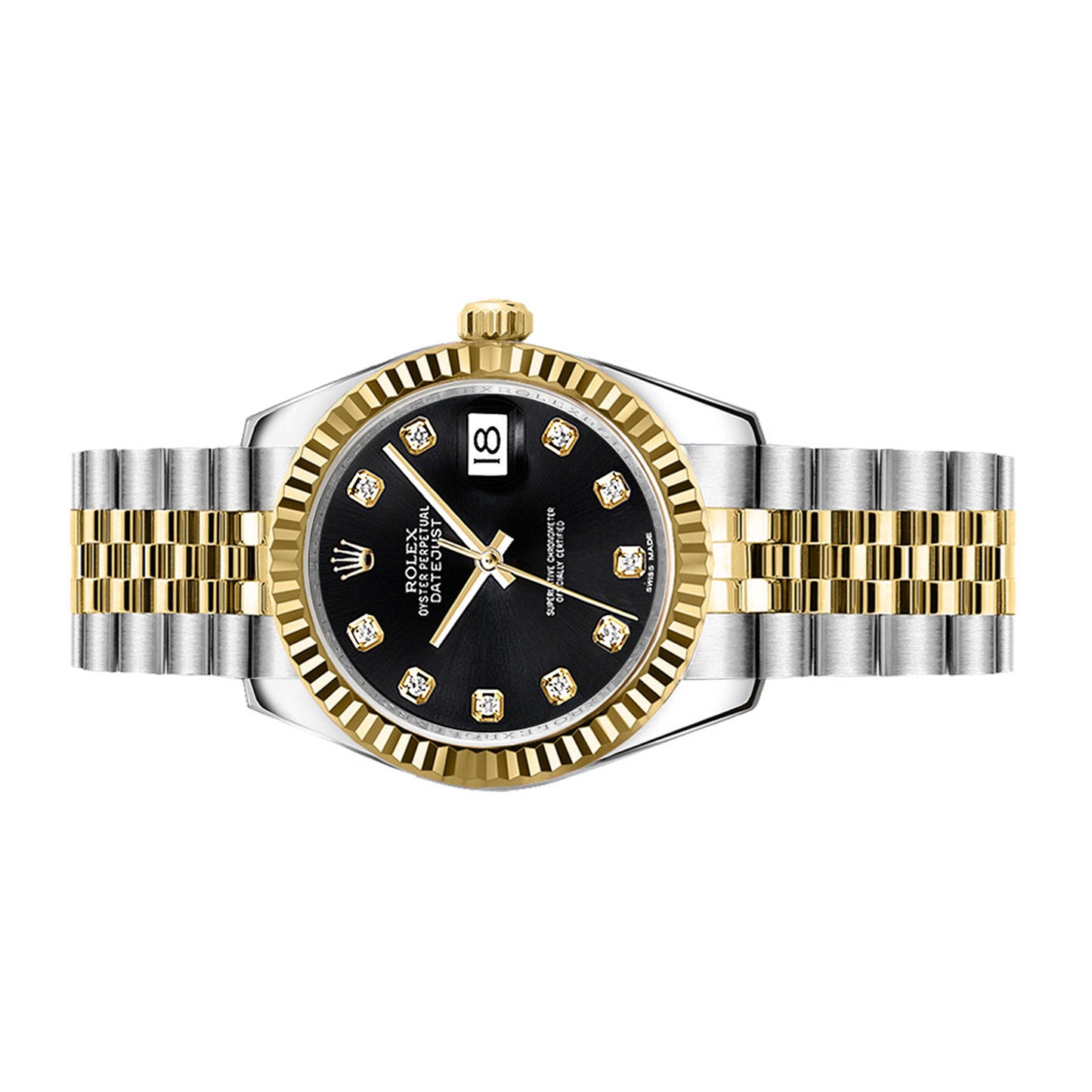 rolex datejust 31mm black diamond jubilee yellow gold 178273-0020 pre-owned