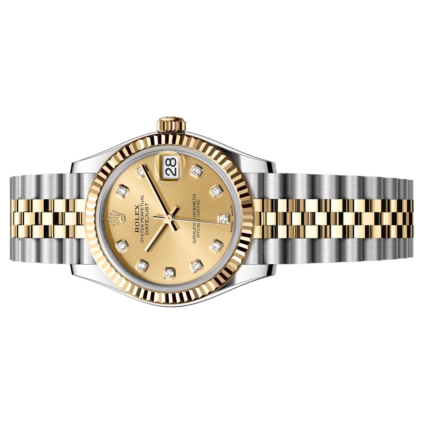 rolex datejust 31mm champagne diamond yellow gold 178273 pre-owned