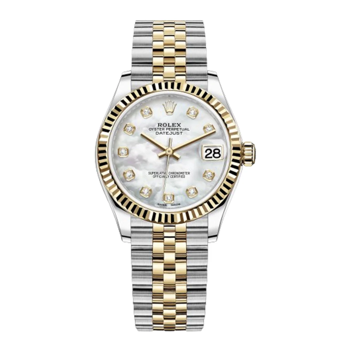 rolex datejust 31mm mop mothe of peral  diamond yellow gold 178273 preowned