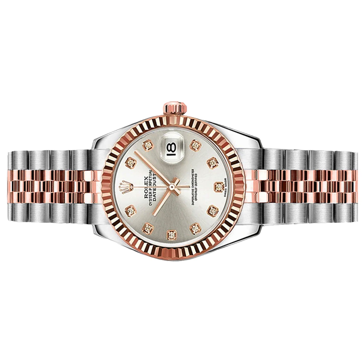 rolex datejust 26mm 179171 rose gold, silver diamond jubilee , pre-owned
