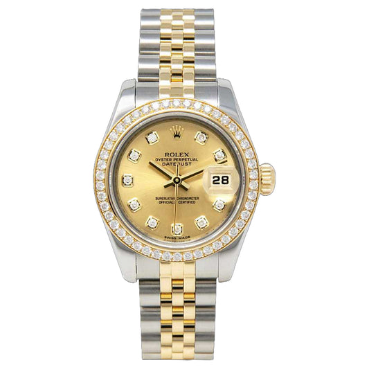 Rolex Datejust 26mm 179383 Champagne Diamond Bezel  , Yellow Gold Jubilee , Pre-Owned