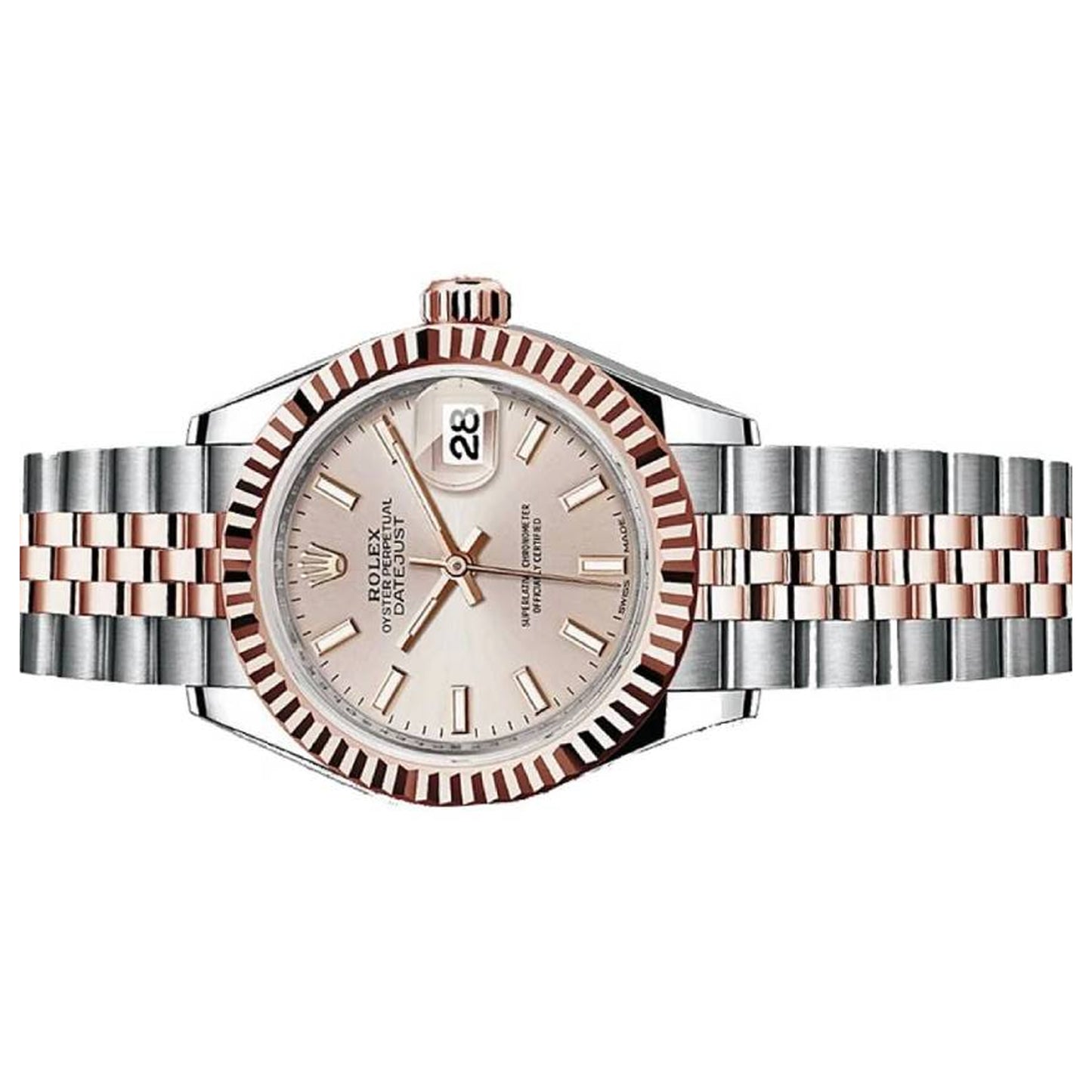 rolex datejust 28mm 279171-0001 sundust dial rosgold jubilee bracelet pre-owned