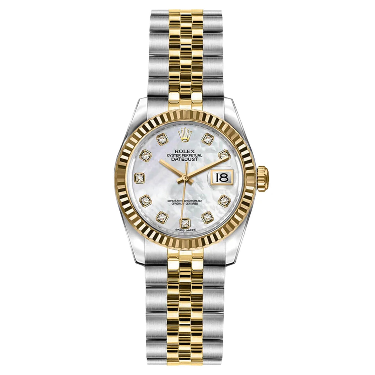 rolex datejust 26mm 179173 mother of pearl  mop diamond , yellow gold jubilee , pre-owned