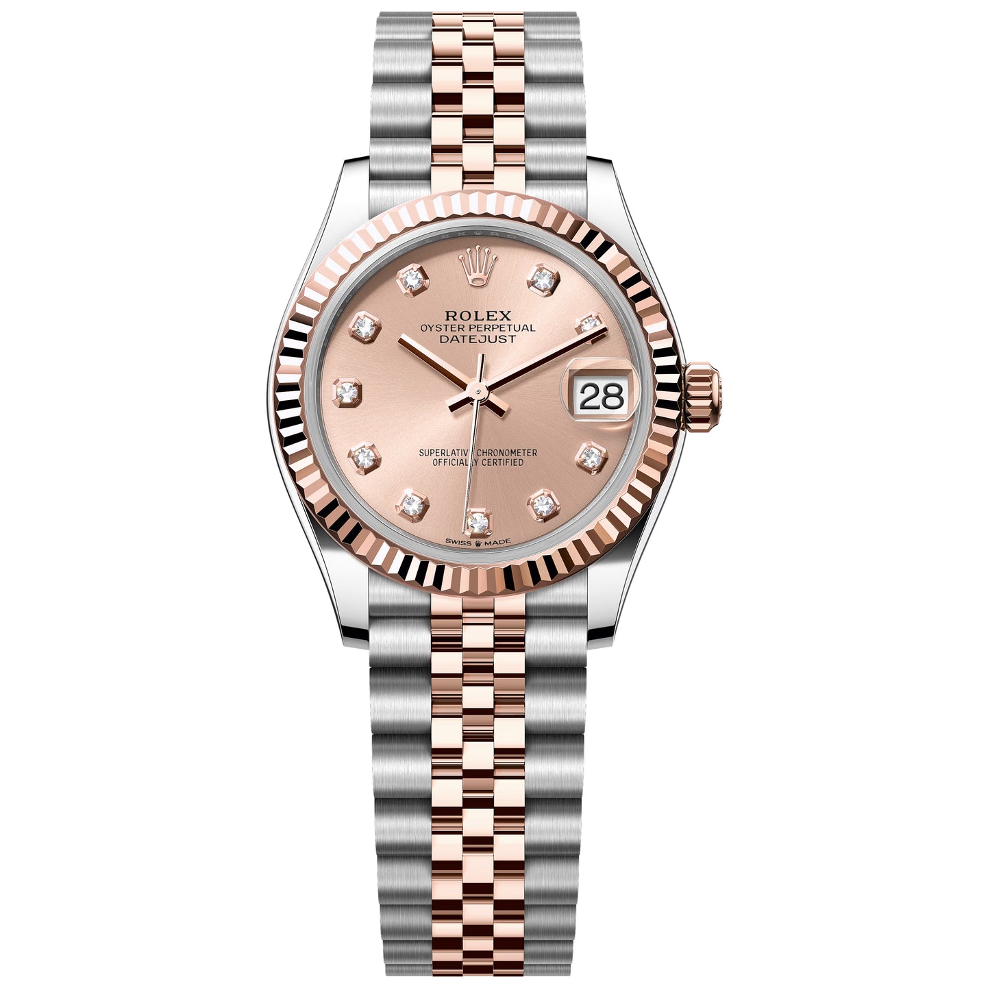 rolex datejust 31mm pink diamond rose gold and steel 278271-0024 jubilee unworn 2025