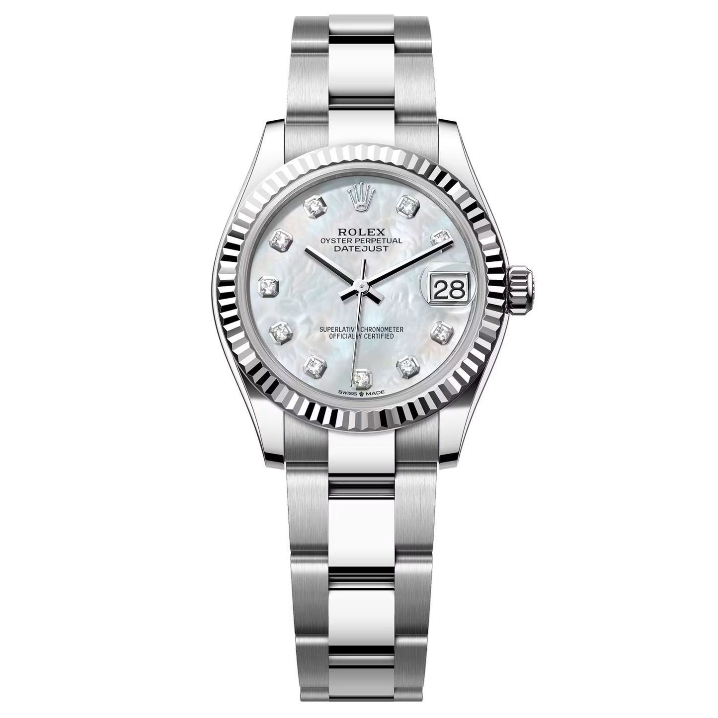rolex datejust 31mm  278274-0005 , 2025 unworn white diamond mother of peral (mop) oyster