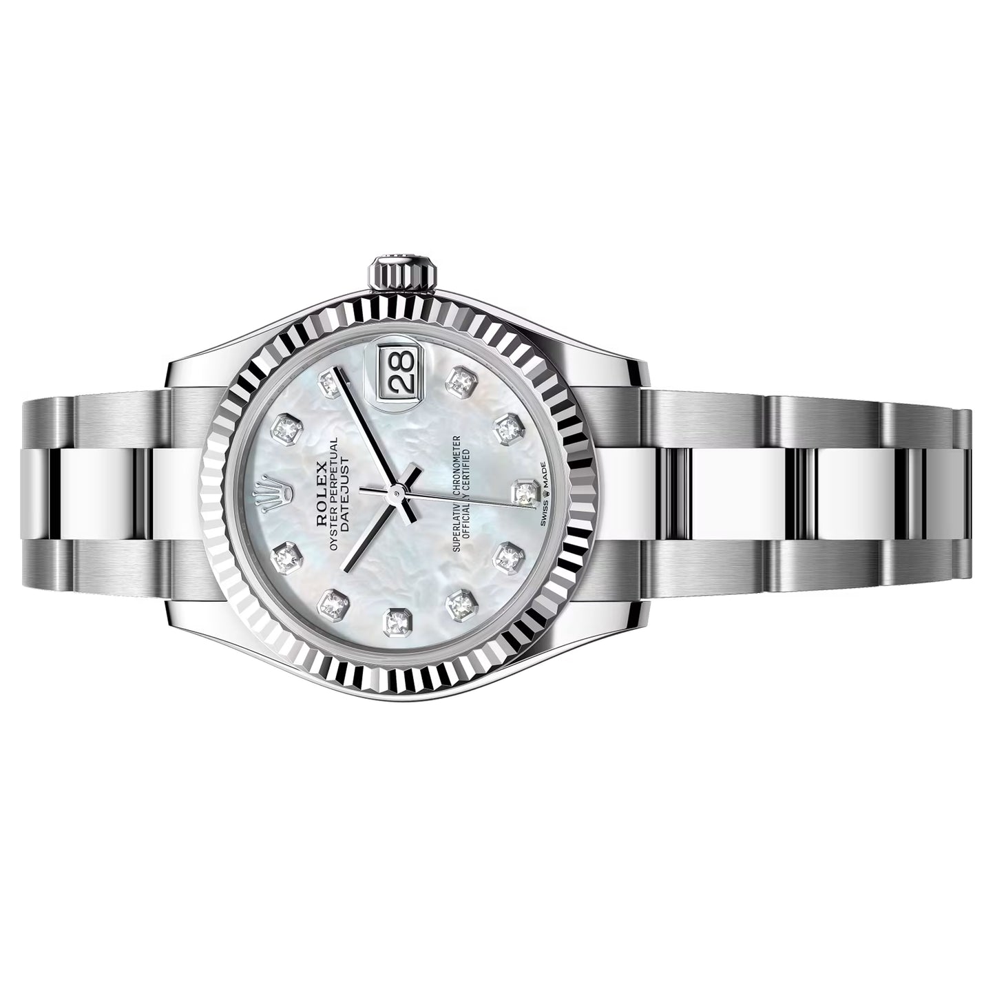 rolex datejust 31mm  278274-0005 , 2025 unworn white diamond mother of peral (mop) oyster