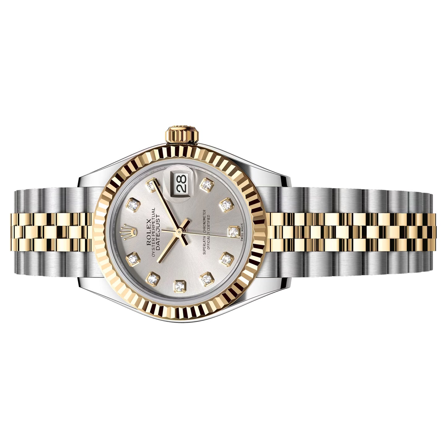 rolex lady datejust 28mm 279173  silver diamond dial jubilee bracelet  , pre-owned