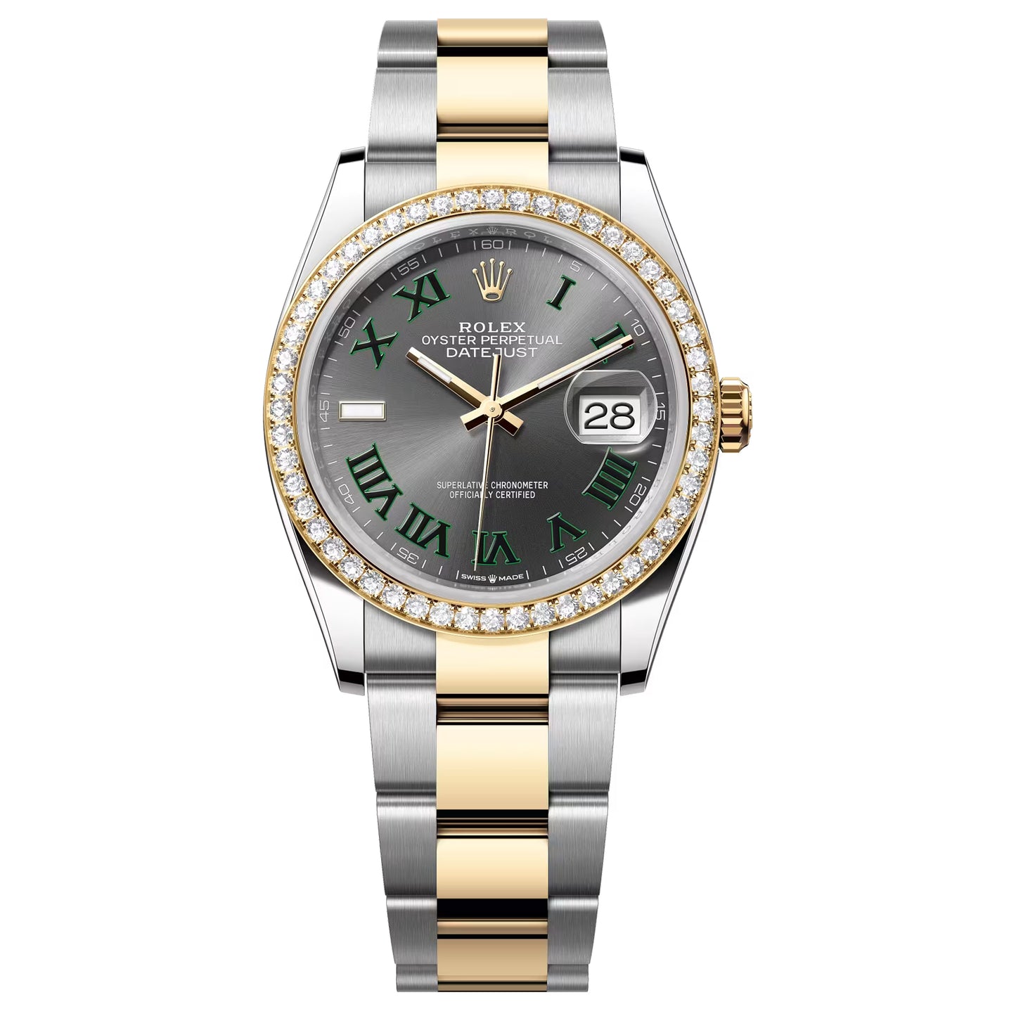 rolex datejust 36mm wimbledon diamond bezel  2025 yellogold 126283rbr-0022