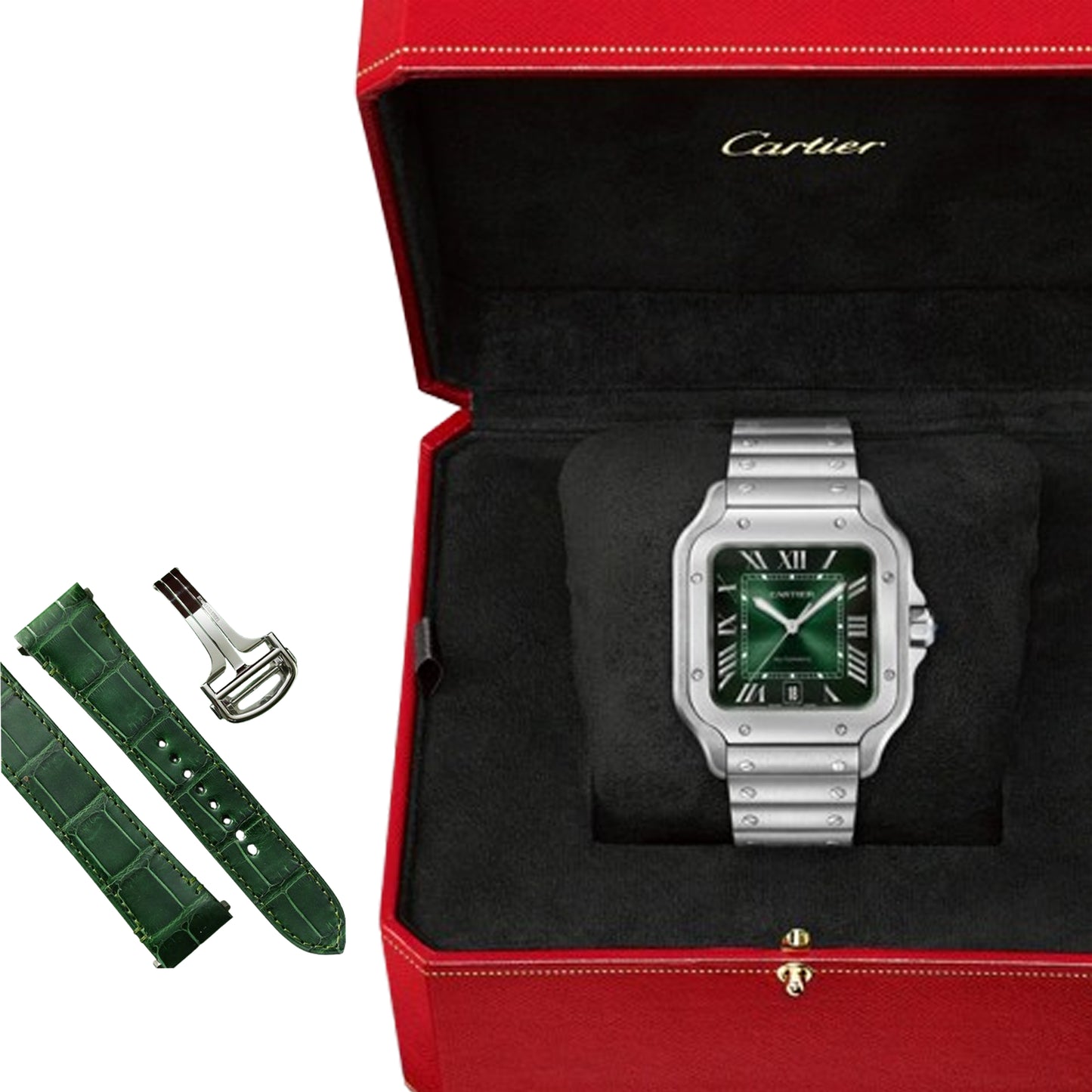 santos de cartier green roman numerals large unworn 2025 wssa0062