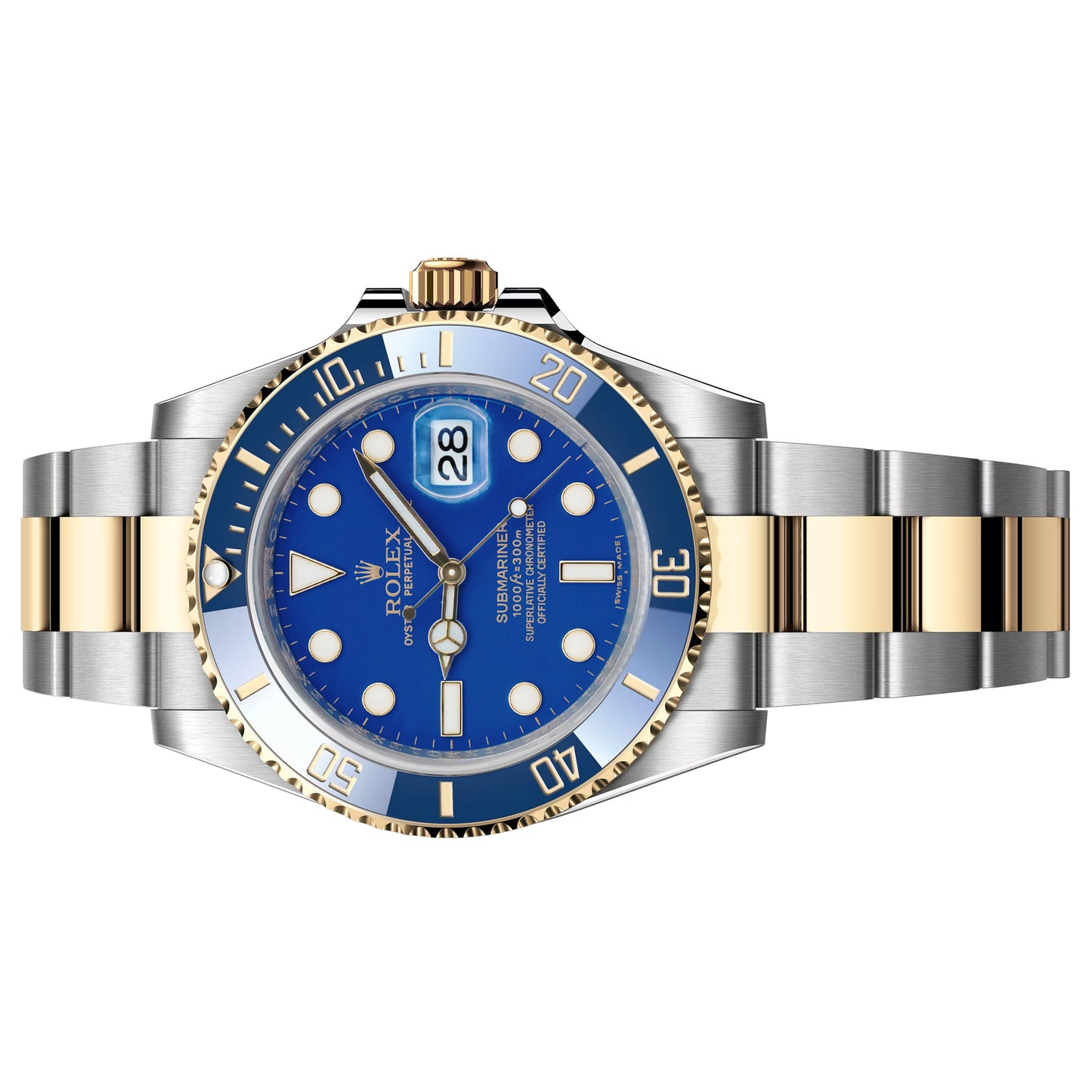 rolex submariner date 40mm 116613lb-0005 blue & yellow (bluesy) gold pre-owned
