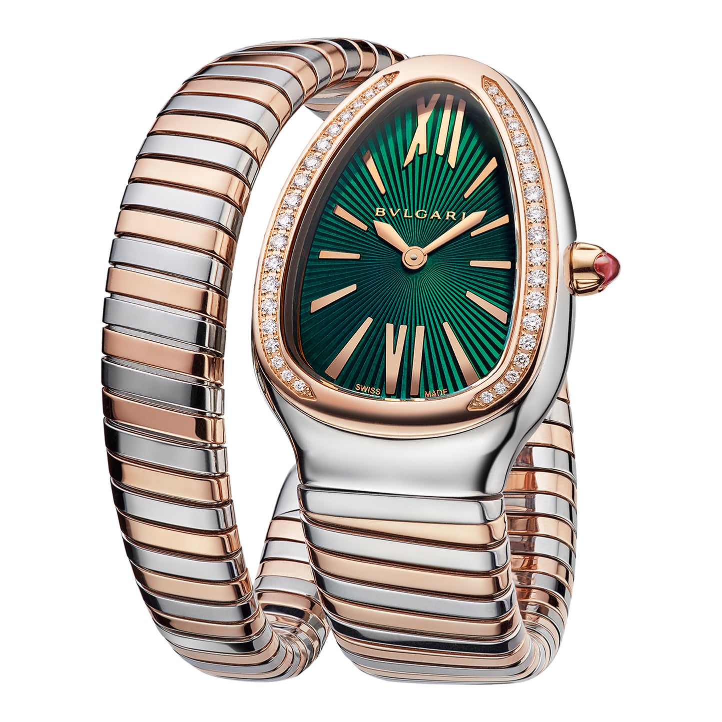 bvlgari serpenti 35mm green  diamond bezel 102790 pre-owned