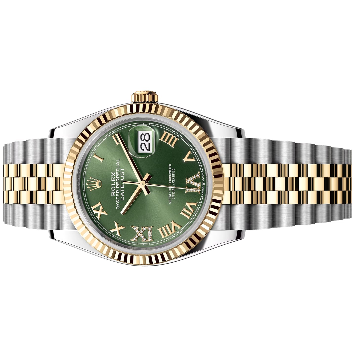 rolex datejust 36mm unworn  olive green with 6 & 9 diamond 126233-0025