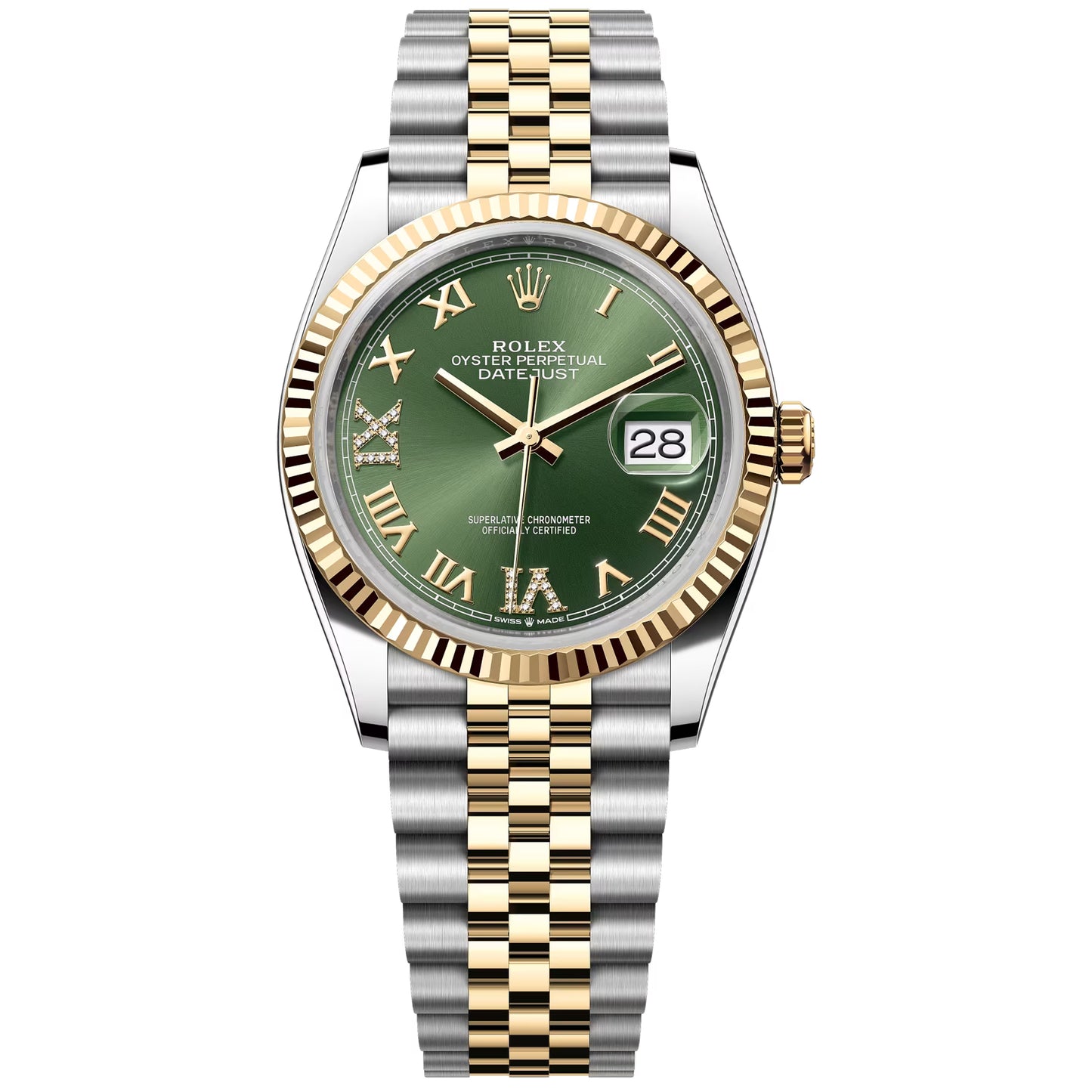 rolex datejust 36mm unworn  olive green with 6 & 9 diamond 126233-0025