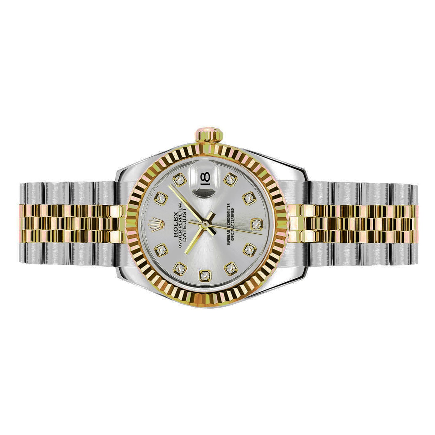 rolex datejust 26mm 179173 silver diamond , yellow gold jubilee , pre-owned