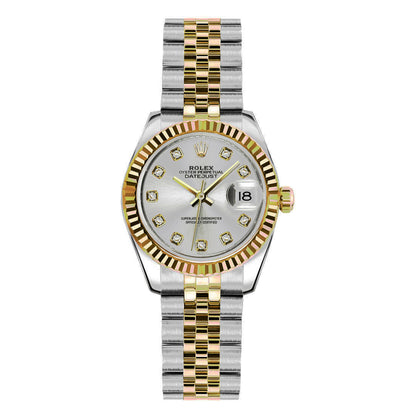 Rolex Datejust 26mm 179173 Silver Diamond , Yellow Gold Jubilee , Pre-Owned
