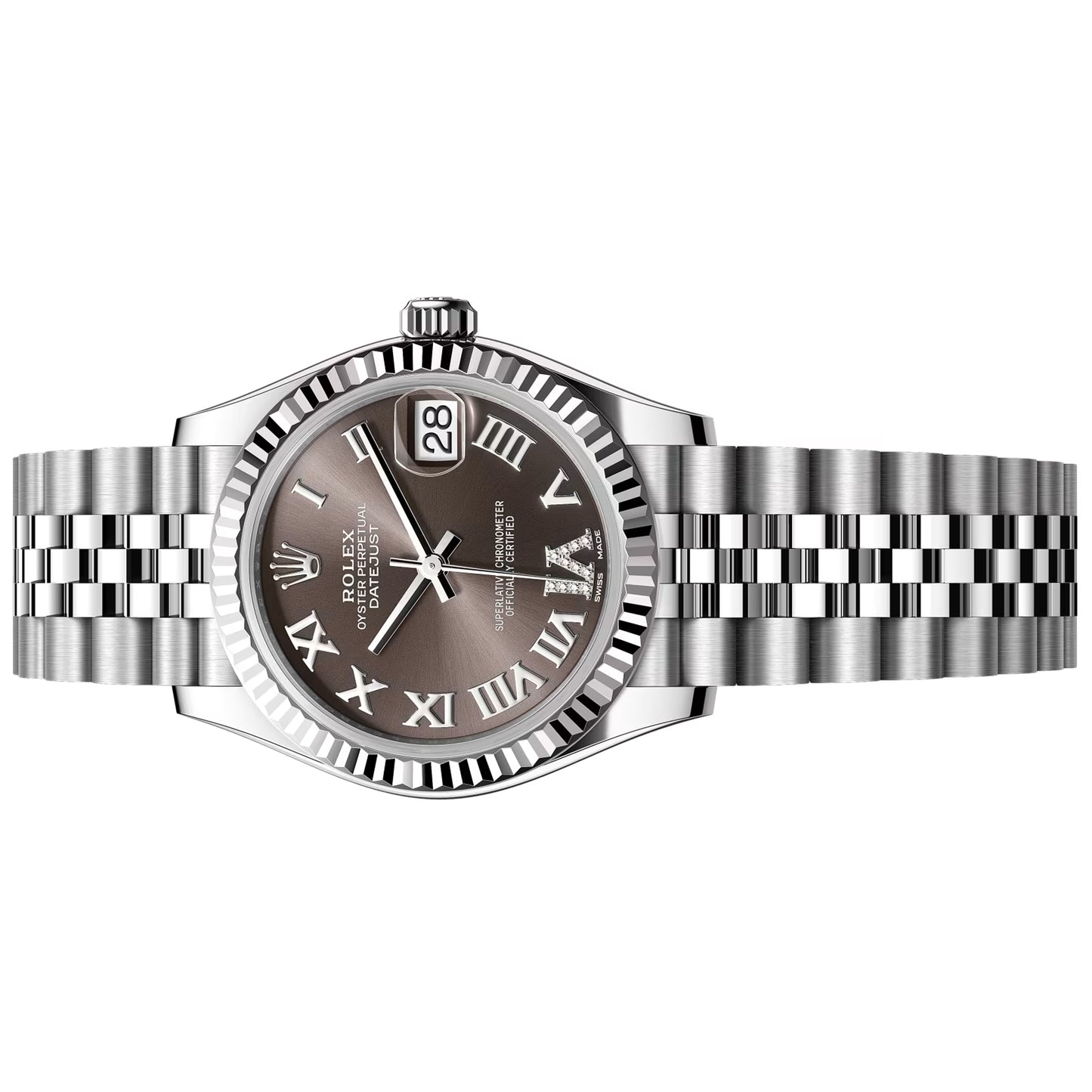 rolex datejust 31 dark grey diamond white gold bezel , jubilee 178274