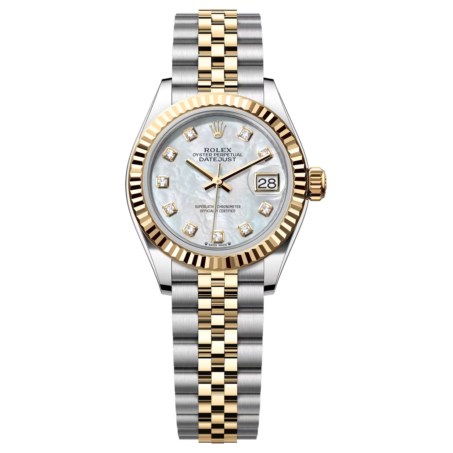rolex lady datejust 28mm 279173-0013 white mother of peral diamond mop, pre-owned
