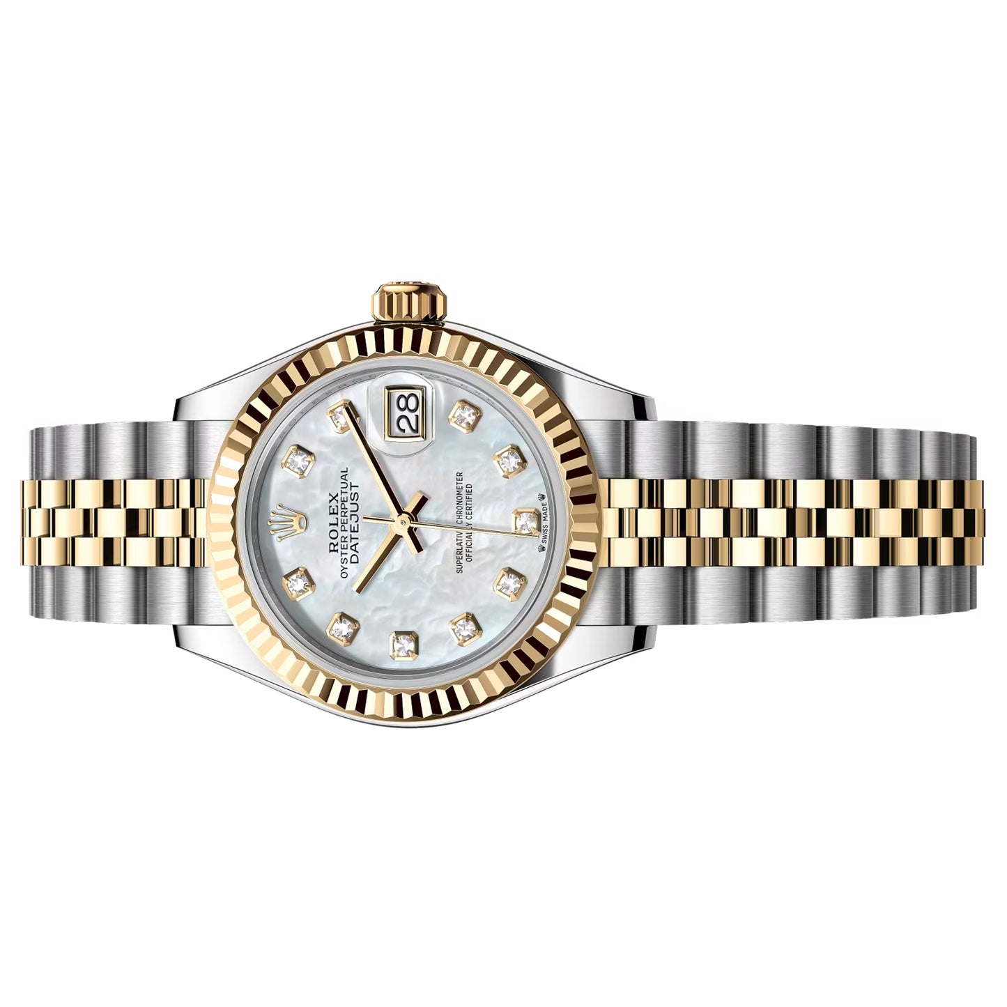 rolex lady datejust 28mm 279173-0013 white mother of peral diamond mop, pre-owned