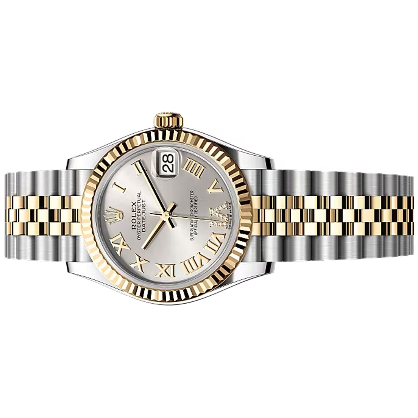 rolex datejust 31mm silver unworn 2025  number 6 diamond yellow gold  31mm 278273-0004