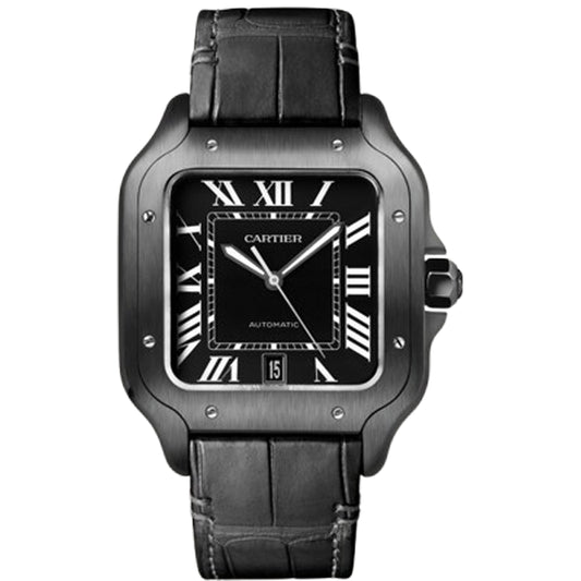 Santos de Cartier Unworn 2025 Black ADLC Black Rubber And Leather Strap Size Large WSSA0039
