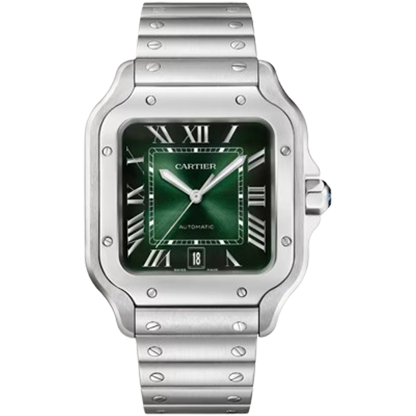 santos de cartier green roman numerals large unworn 2025 wssa0062