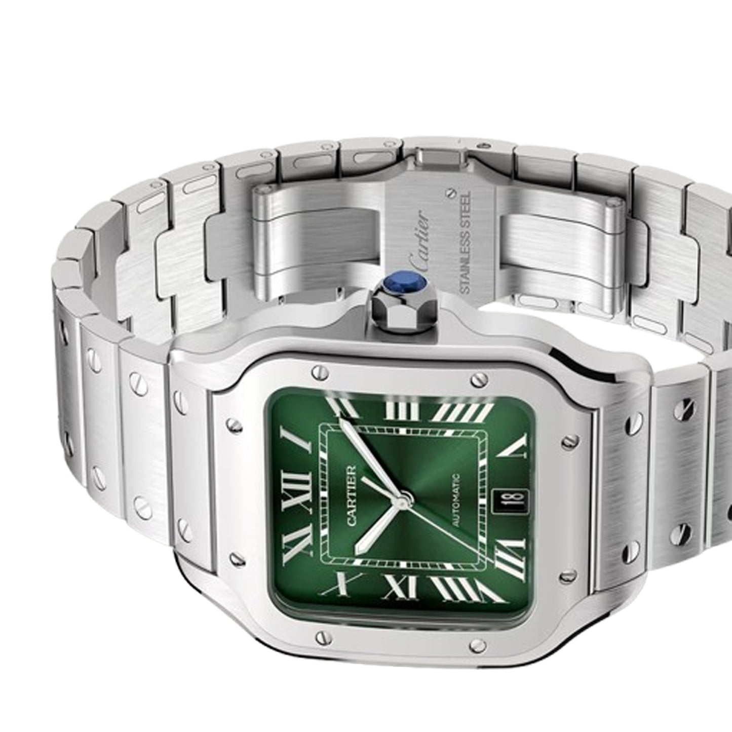 santos de cartier green roman numerals large unworn 2025 wssa0062