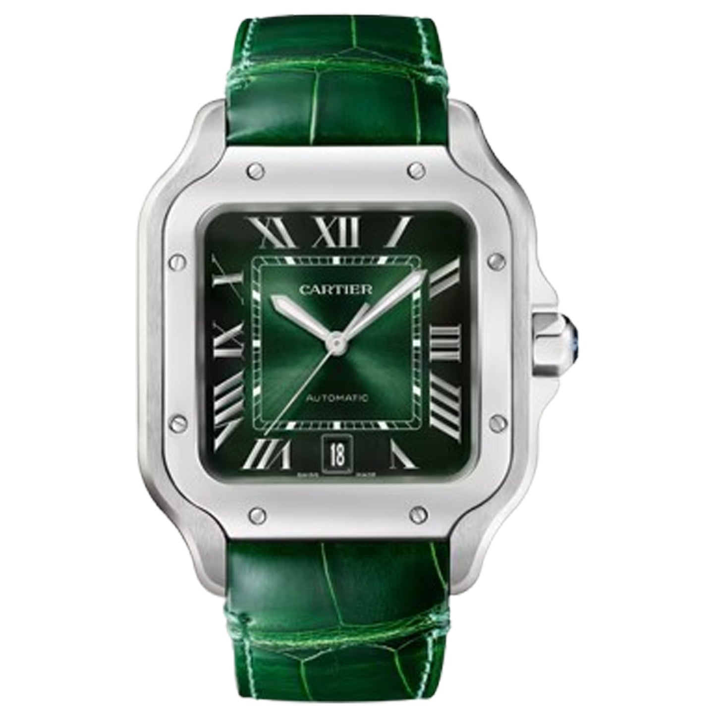 santos de cartier green roman numerals large unworn 2025 wssa0062