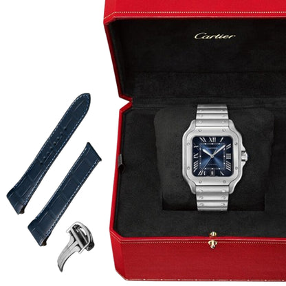 Santos de Cartier Blue Roman Numerals Large Size 2025 WSSA0071 Pre-Owned